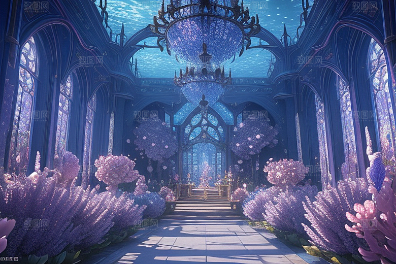 梦幻花境绽放的花朵在深海中