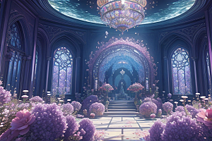 花海奇幻绽放的花朵群聚间