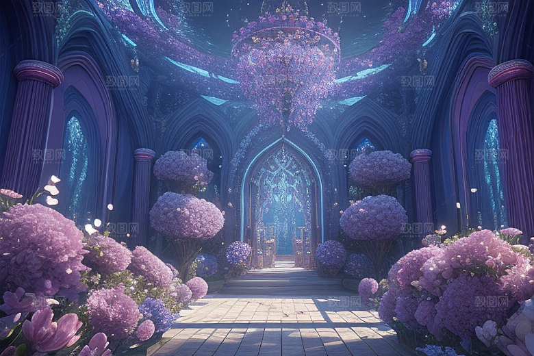 花海奇幻绽放的花朵群聚间