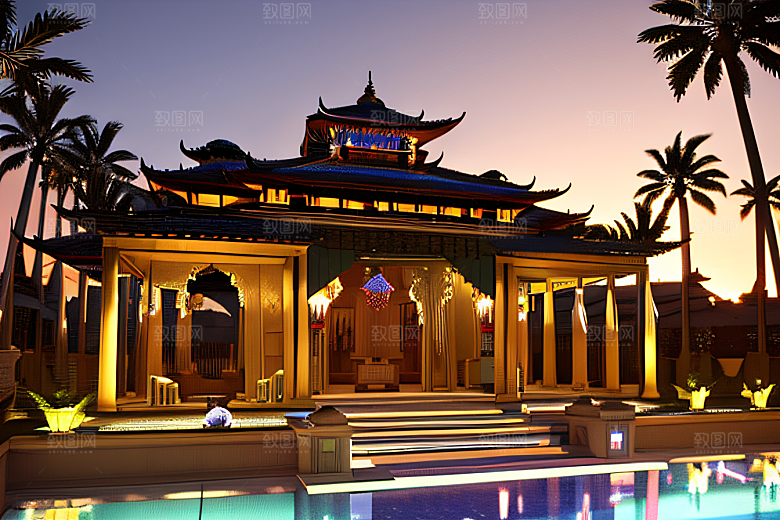 夜晚的玻璃宫殿3D光影