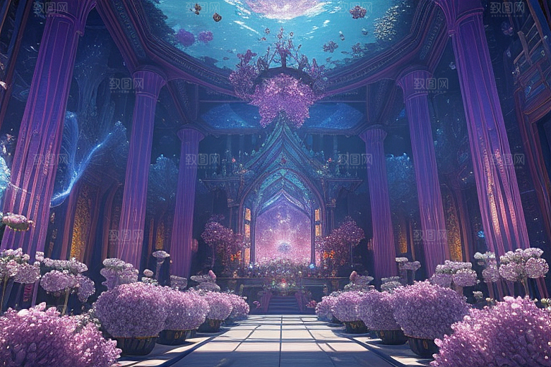 深海梦境花朵绽放的奇幻世界