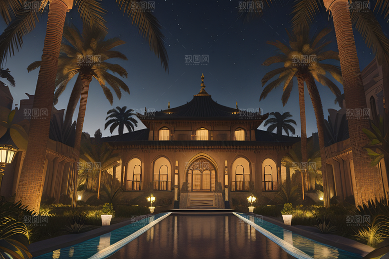 夜晚的玻璃宫殿3D渲染之美