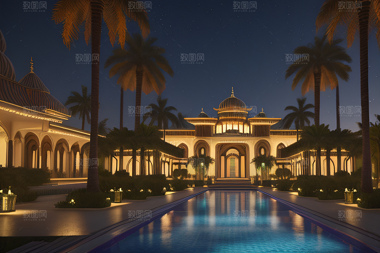 夜晚的玻璃宫殿3D渲染之美