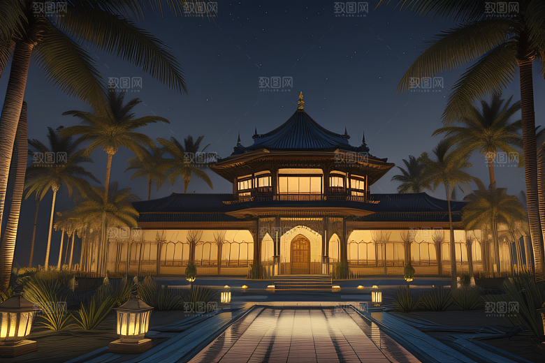 夜晚的玻璃宫殿3D渲染之美