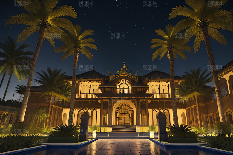夜晚的玻璃宫殿3D渲染之美