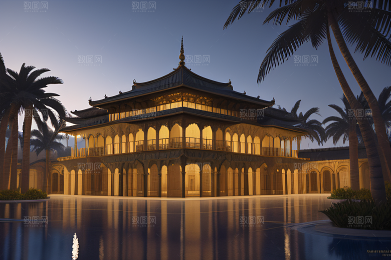 夜晚的玻璃宫殿3D渲染之美