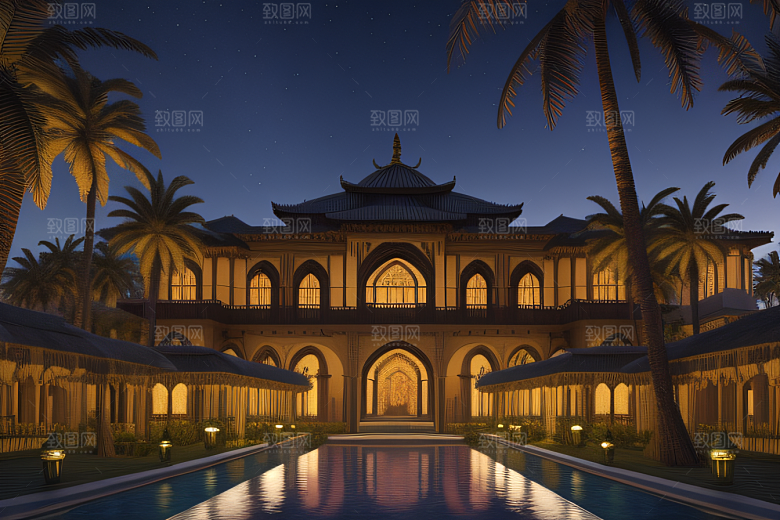 夜晚的玻璃宫殿3D渲染之美