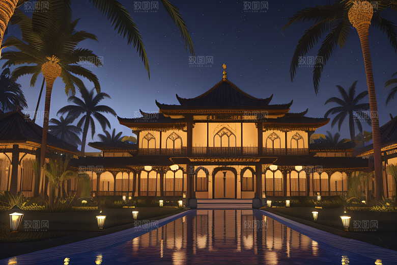 夜晚的玻璃宫殿3D渲染之美