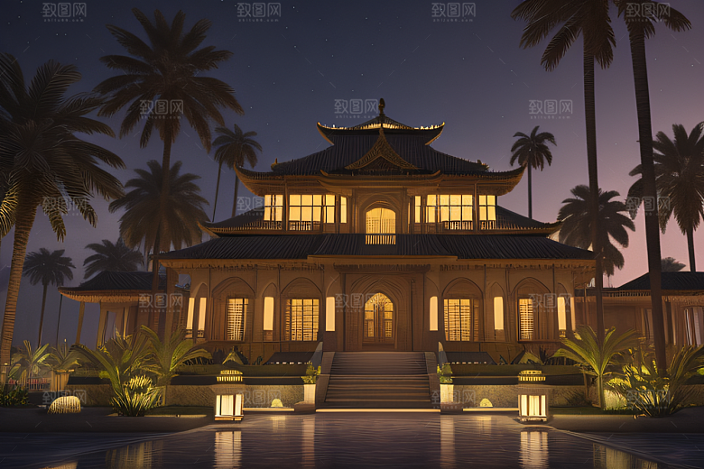 夜晚的玻璃宫殿3D渲染之美
