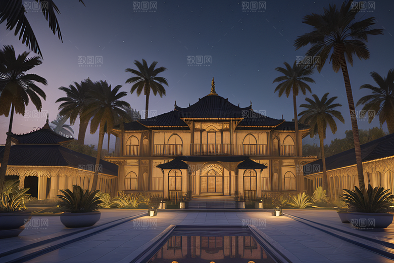 夜晚的玻璃宫殿3D渲染之美