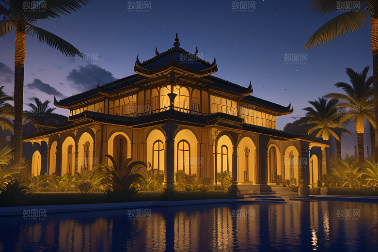 夜晚的玻璃宫殿3D光影