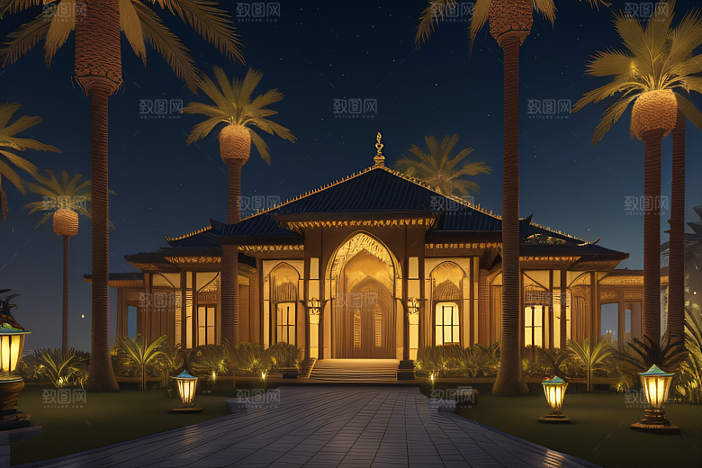 夜晚的玻璃宫殿3D光影