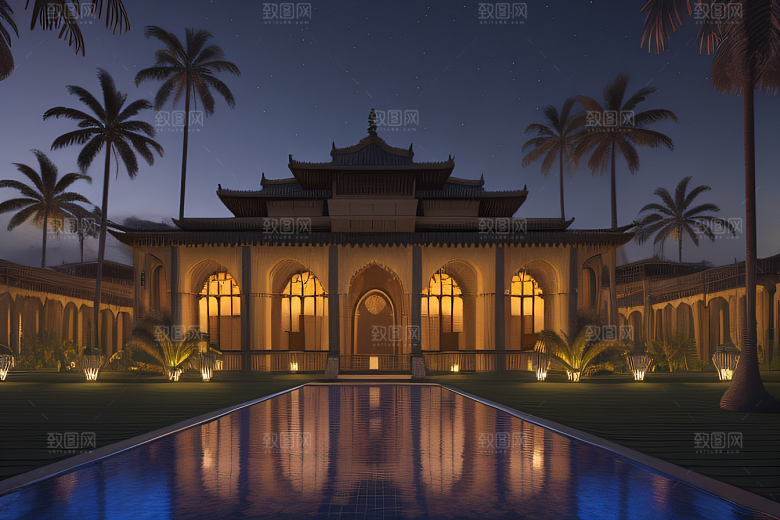 夜晚的玻璃宫殿3D光影