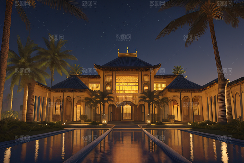 夜晚的玻璃宫殿3D光影