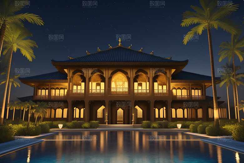 夜晚的玻璃宫殿3D光影