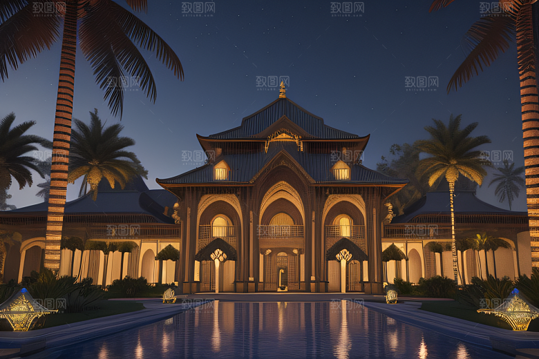 夜晚的玻璃宫殿3D光影