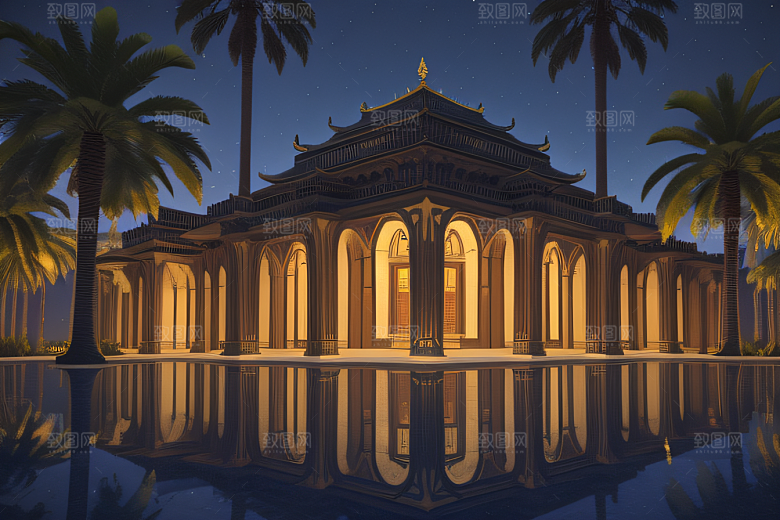夜晚的玻璃宫殿3D光影
