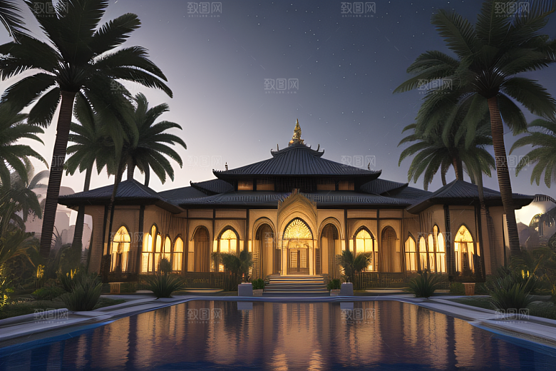夜晚的玻璃宫殿3D光影