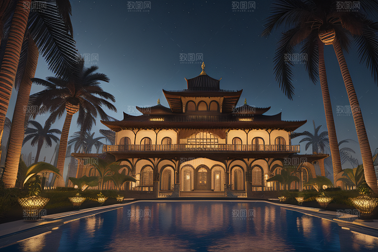 夜晚的玻璃宫殿3D光影