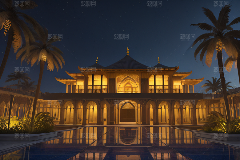 夜晚的玻璃宫殿3D光影