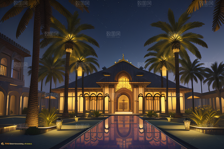 夜晚的玻璃宫殿3D光影