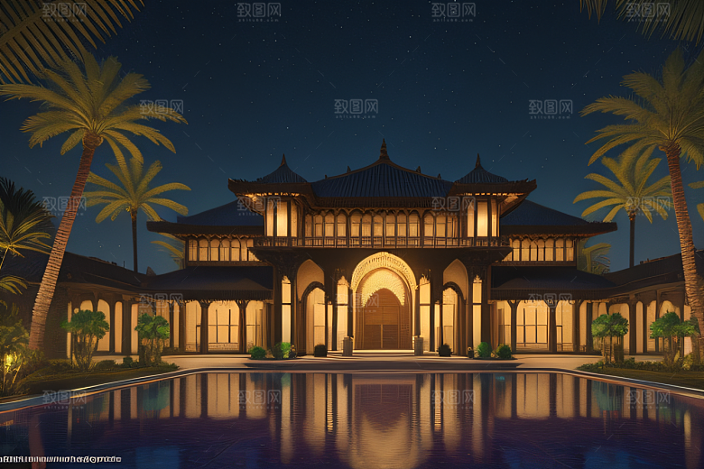 夜晚的玻璃宫殿3D光影