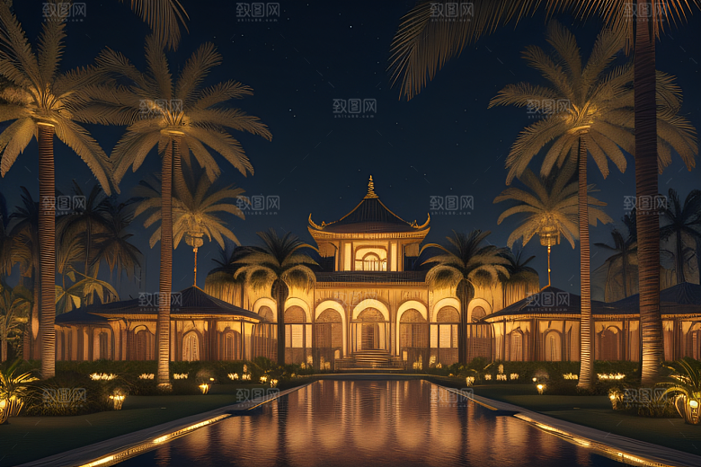 夜晚的玻璃宫殿3D光影