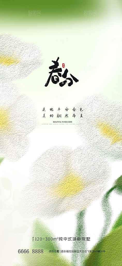 中国传统节气春分春天手机海报