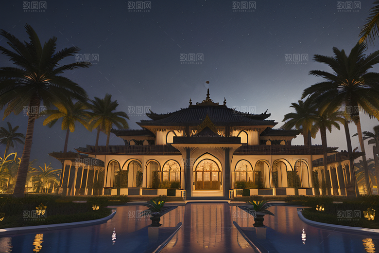 夜晚的玻璃宫殿3D光影