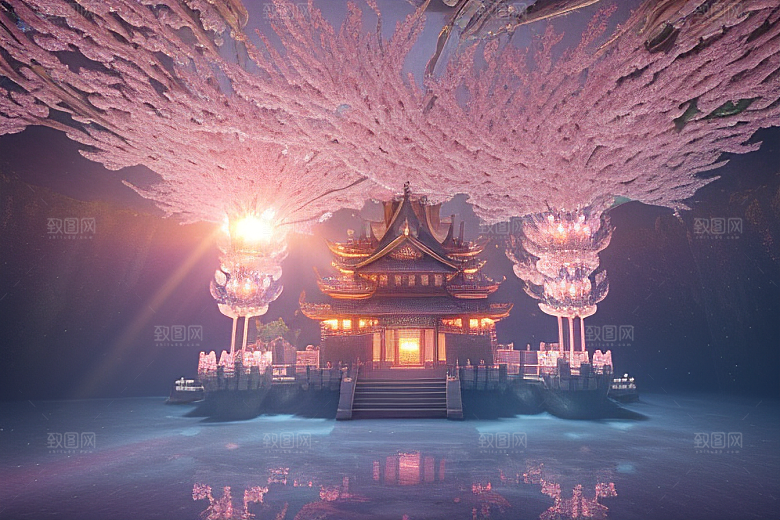 奇幻宝殿穿越透明宫殿的桃花之旅