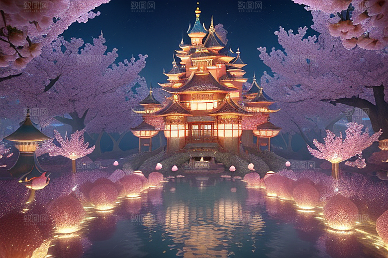 魔法宝殿穿越桃花宫殿的奇幻世界