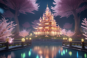 魔法宝殿穿越桃花宫殿的奇幻世界