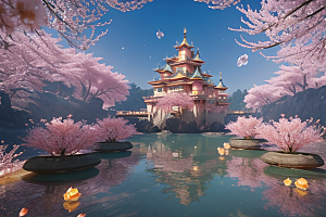 深海童话世界绽放桃花的奇幻之旅