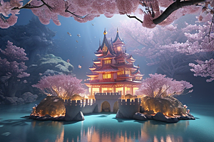 深海童话世界绽放桃花的奇幻之旅