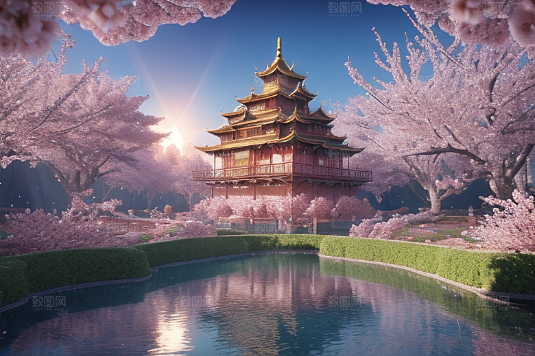 深海梦境桃花绽放的奇幻世界