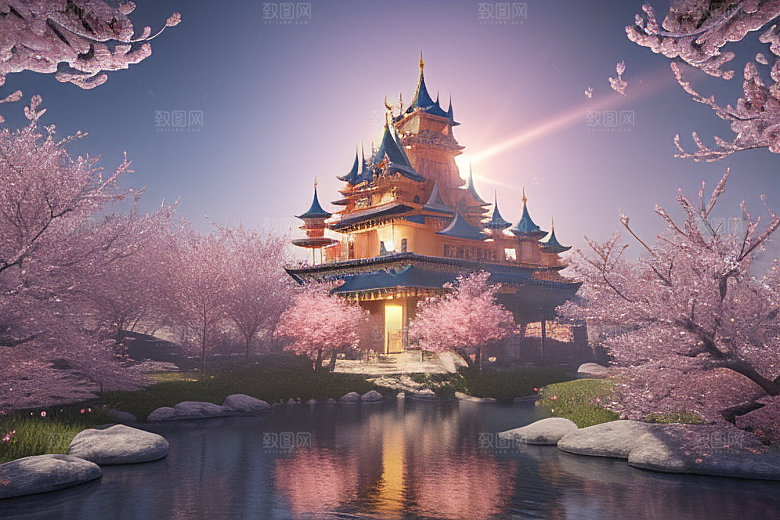 深海梦境桃花绽放的奇幻世界