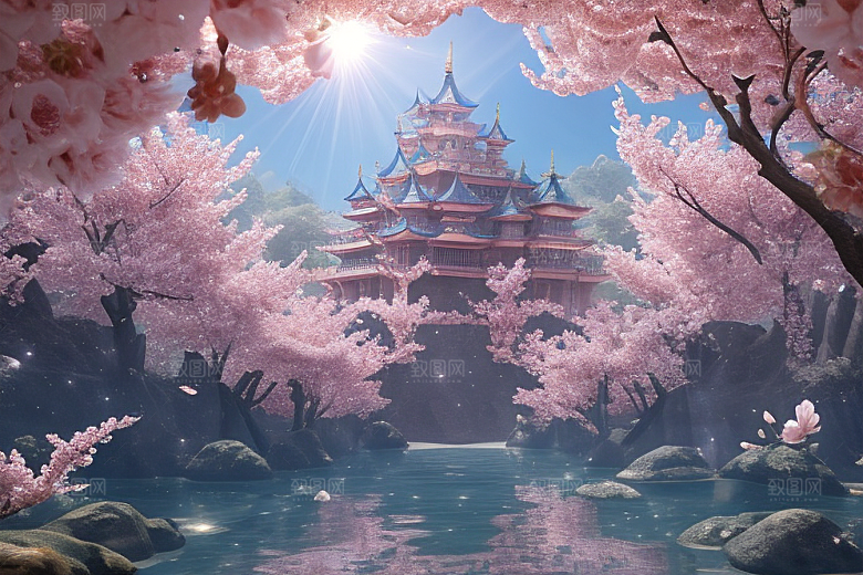 深海梦境桃花绽放的奇幻世界