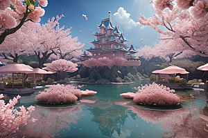 深海梦境桃花绽放的奇幻世界