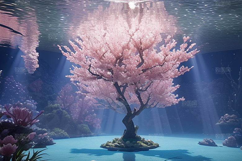 深海梦境桃花绽放的奇幻世界