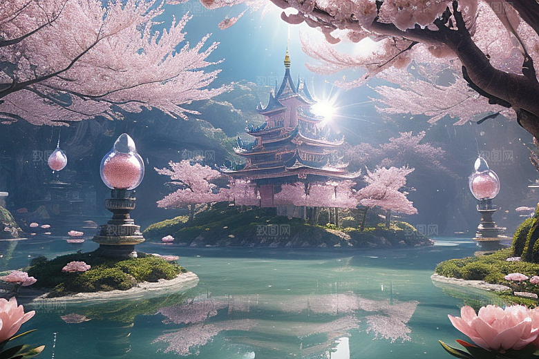 深海梦境桃花绽放的奇幻世界