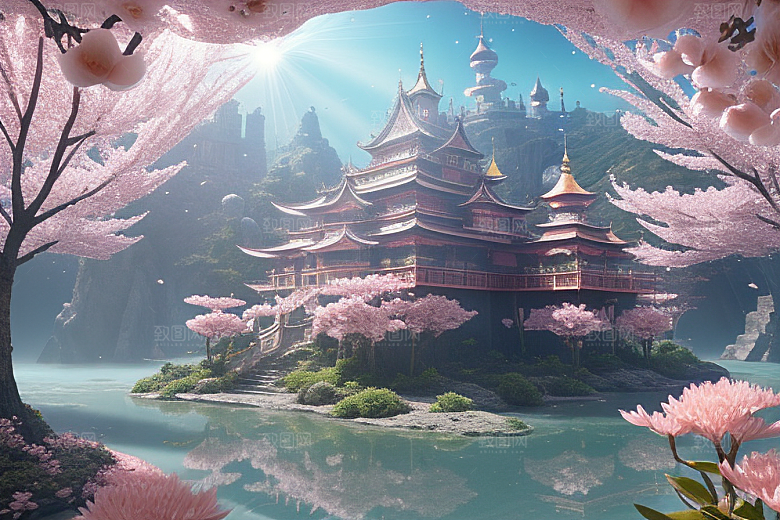 深海梦境桃花绽放的奇幻世界