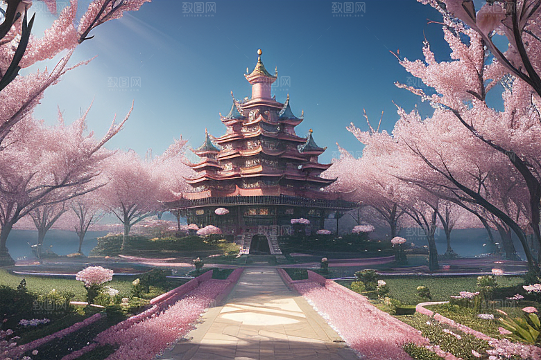 深海梦境桃花绽放的奇幻世界