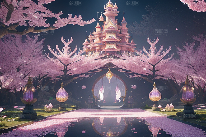 深海梦境桃花绽放的奇幻世界