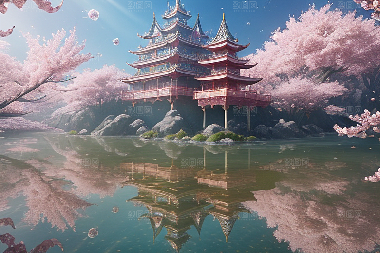 深海梦境桃花绽放的奇幻世界