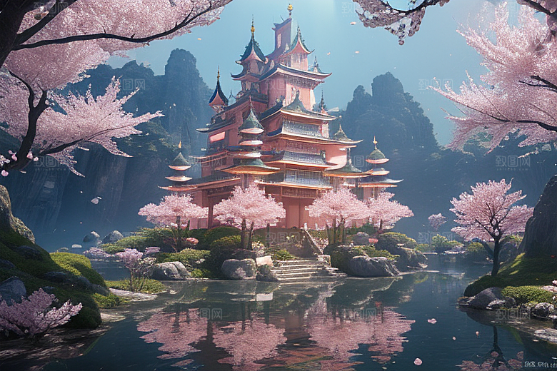 深海梦境桃花绽放的奇幻世界