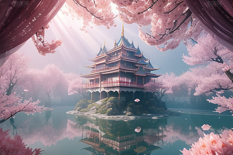 深海梦境桃花绽放的奇幻世界