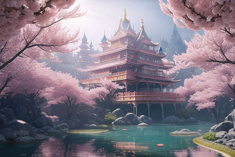 深海梦境桃花绽放的奇幻世界