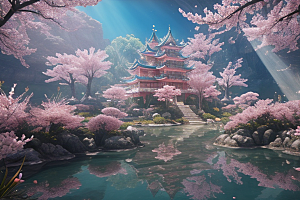 深海梦境桃花绽放的奇幻世界