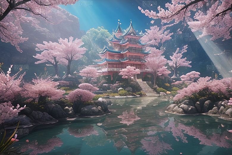 深海梦境桃花绽放的奇幻世界