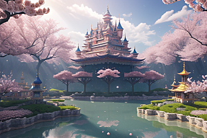 桃花奇幻绽放的桃花在深海中